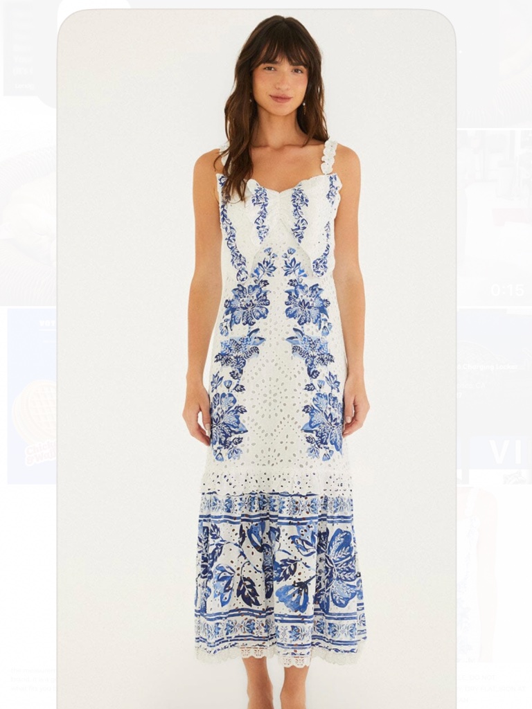 Farm Rio Off White Linen Eyelet Midi Dress Nwt (Small)